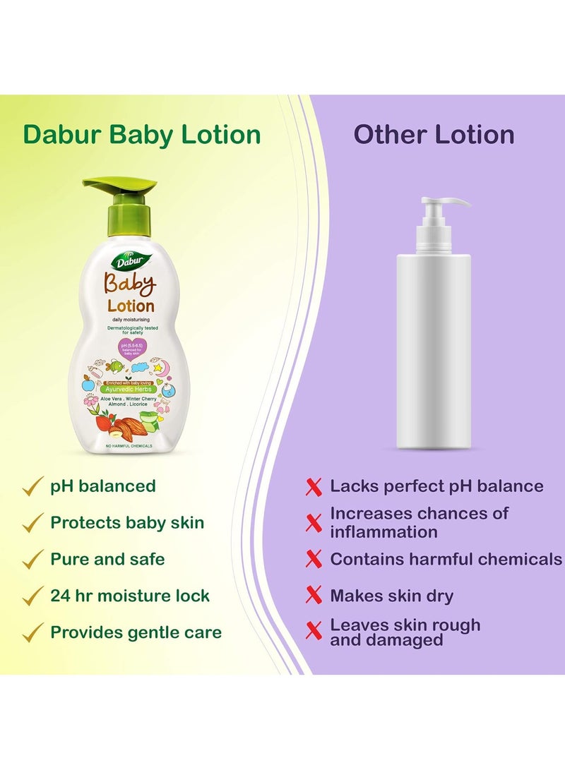 Dabur DABUR pH 5.5 Balanced Sensitive Skin with No Harmful Chemicals Contains Aloe Vera Licorice and Almonds Hypoallergenic and Dermatologically Tested No Paraben and Phthalates Baby Lotion - 500 ml  - Image 3