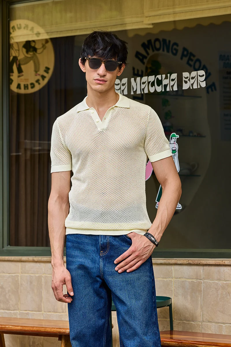 SNITCH 100% Cotton Slim Fit Crochet Polo T-Shirt