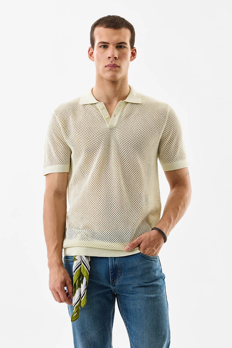 SNITCH 100% Cotton Slim Fit Crochet Polo T-Shirt
