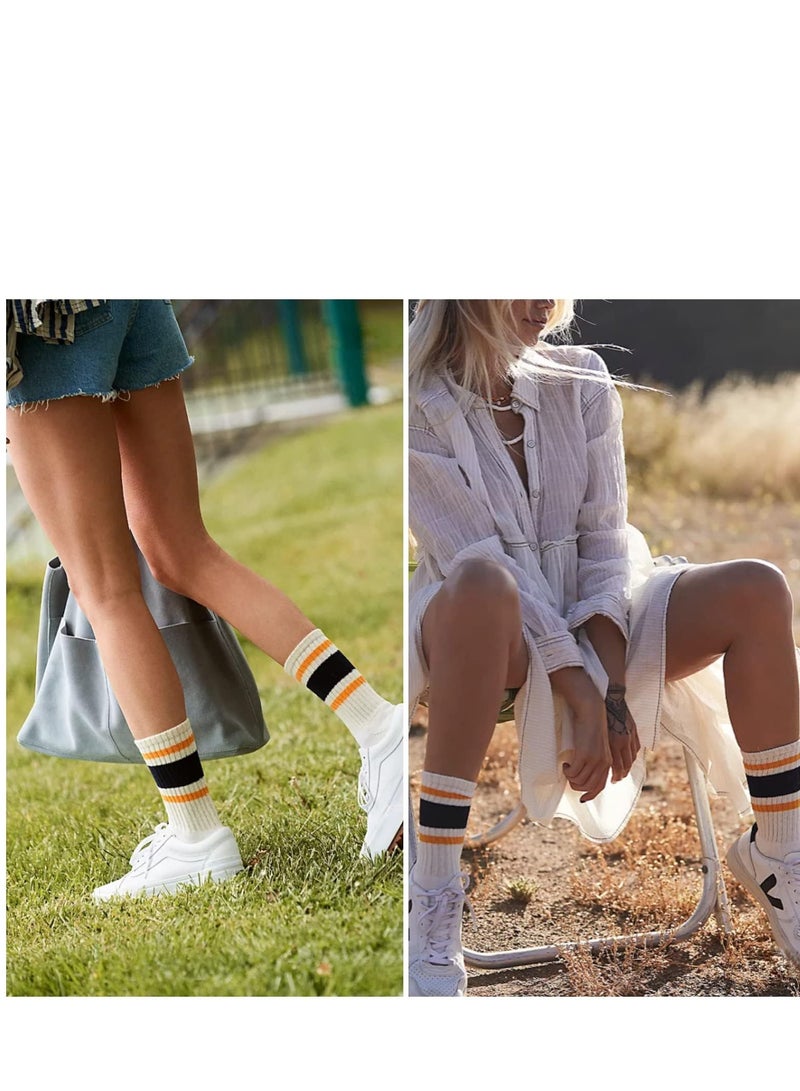 4 Pairs Women's Casual Cotton Socks - Striped Retro Crew & Sporty Calf Socks for Everyday Wear - Image 4