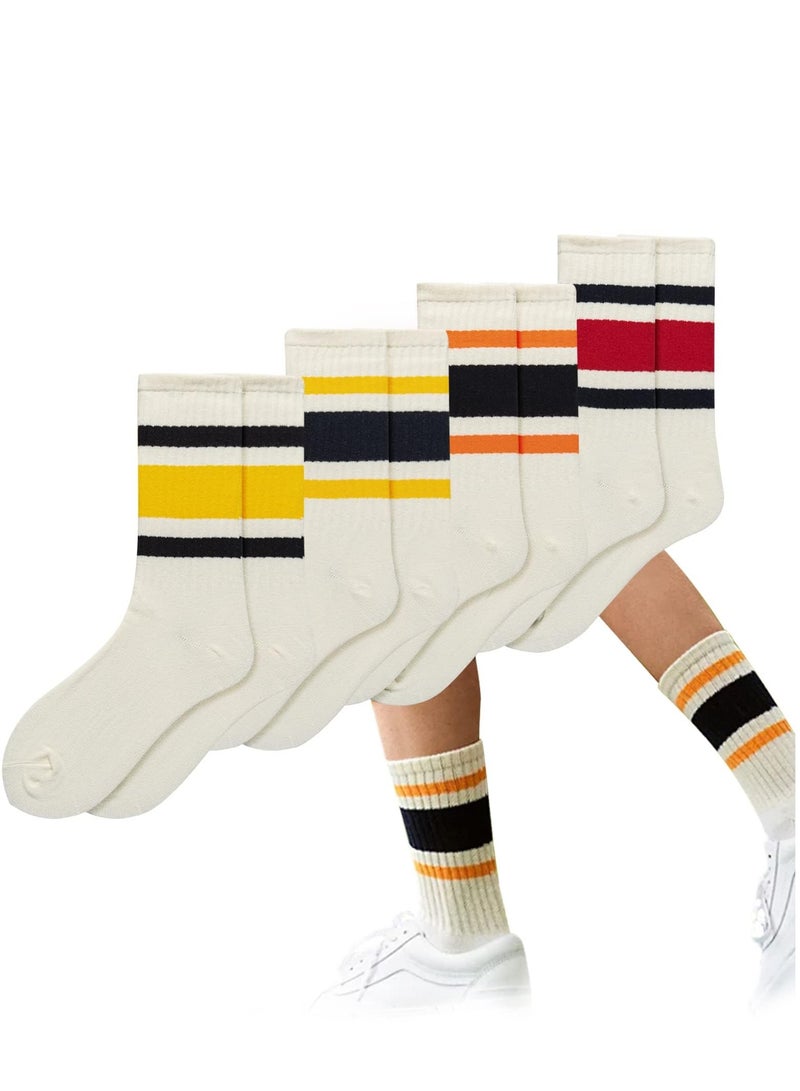 4 Pairs Women's Casual Cotton Socks - Striped Retro Crew & Sporty Calf Socks for Everyday Wear - Image 1