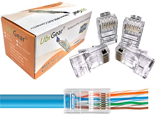 UbiGear 100 Pcs CAT6 RJ45 Pass Through 23 AWG Network Cable Modular Gold-Plated Plug 8P8C Connector End - Image 1