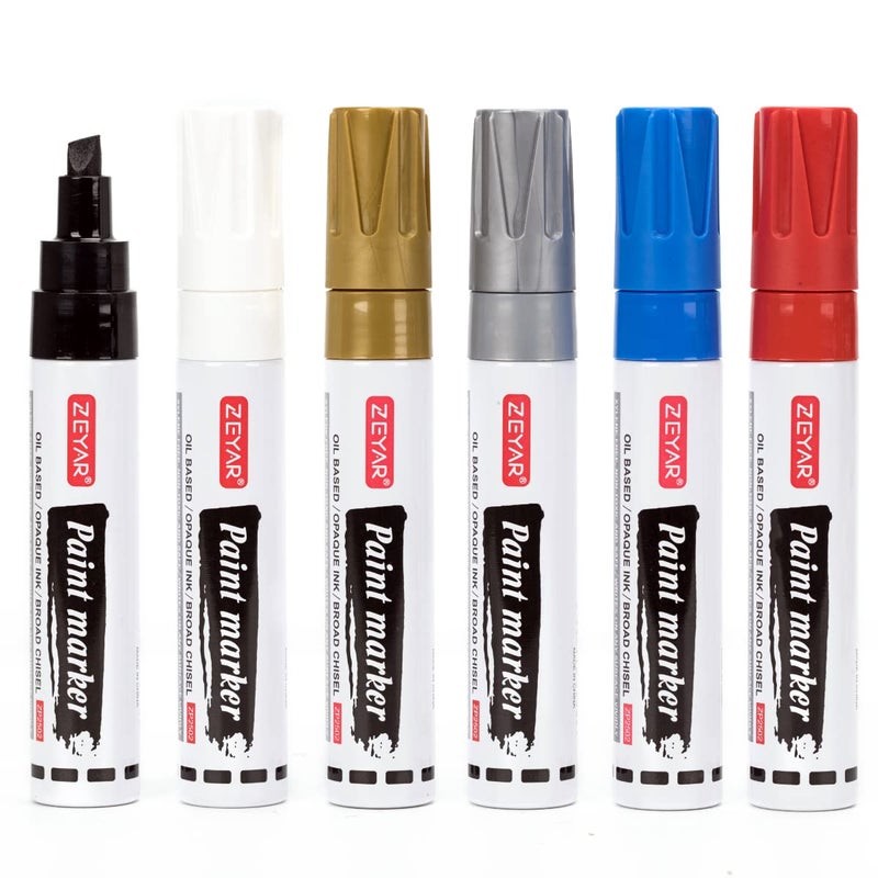 ZEYAR Paint Markers, Jumbo size, Chisel Point, Premium Waterproof & Smear Proof Ink, Aluminum Barrel, Great on Plastic, Wood, Rock, Metal and Glass for Permanent Marking (6 Colors) - Image 2