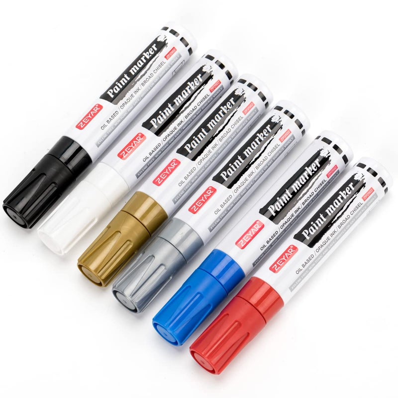 ZEYAR Paint Markers, Jumbo size, Chisel Point, Premium Waterproof & Smear Proof Ink, Aluminum Barrel, Great on Plastic, Wood, Rock, Metal and Glass for Permanent Marking (6 Colors) - Image 3