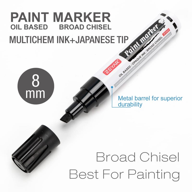 ZEYAR Paint Markers, Jumbo size, Chisel Point, Premium Waterproof & Smear Proof Ink, Aluminum Barrel, Great on Plastic, Wood, Rock, Metal and Glass for Permanent Marking (6 Colors) - Image 5