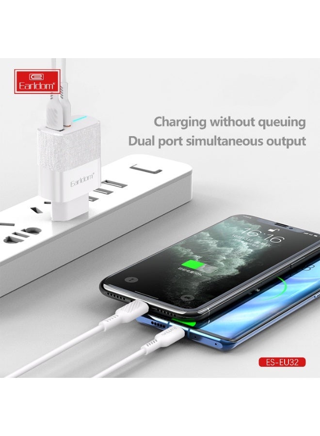 Earldom Portable Wall Charger EU32 38W Dual USB Fast Charger with Type-C to Type-C Cable - Image 5