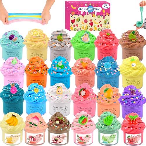 Niuruilsi 24 Pack Butter Slime KitPeach Charms Watermelon SlimeSuper Soft and NonSticky Stress Relief Toy Party Favors Birthday Gifts for Girls and Boys 6 7 8 9 10 11 12Christmas Stocking Fillers - Image 1