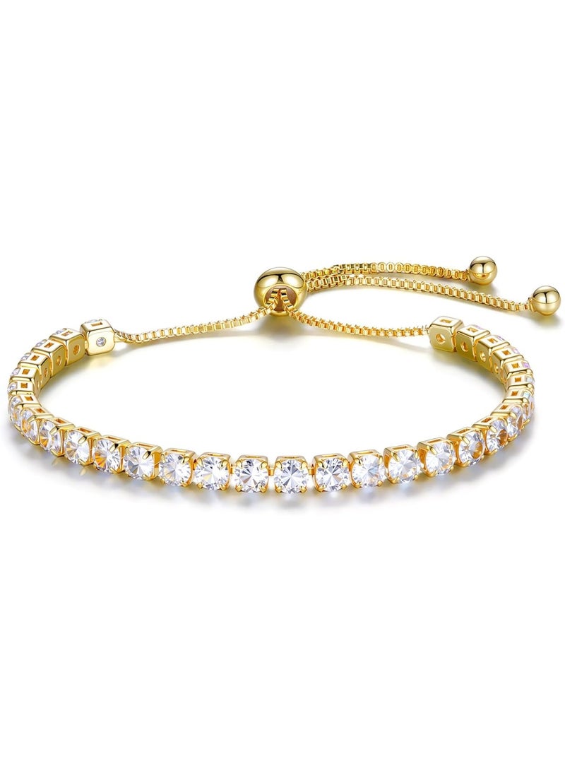Tennis Bracelet Gold Plated with Adjustable Chain - Image 4