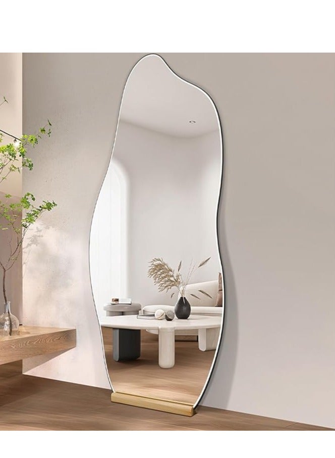 Vphom Full-Length Mirror 80x180cm – Large Standing or Wall-Mounted Mirror with Anti-Slip Wooden Base and Sleek Irregular Wavy Design – Stylish Full Body Mirror with Adjustable 3-Color LED Lighting and Brightness – Ideal for Bedroom, Dressing Room, Living Room, Hallway, Entryway – Modern, Elegant, and Functional Home Decor - Image 4
