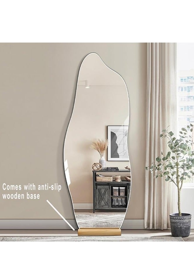 Vphom Full-Length Mirror 80x180cm – Large Standing or Wall-Mounted Mirror with Anti-Slip Wooden Base and Sleek Irregular Wavy Design – Stylish Full Body Mirror with Adjustable 3-Color LED Lighting and Brightness – Ideal for Bedroom, Dressing Room, Living Room, Hallway, Entryway – Modern, Elegant, and Functional Home Decor - Image 5