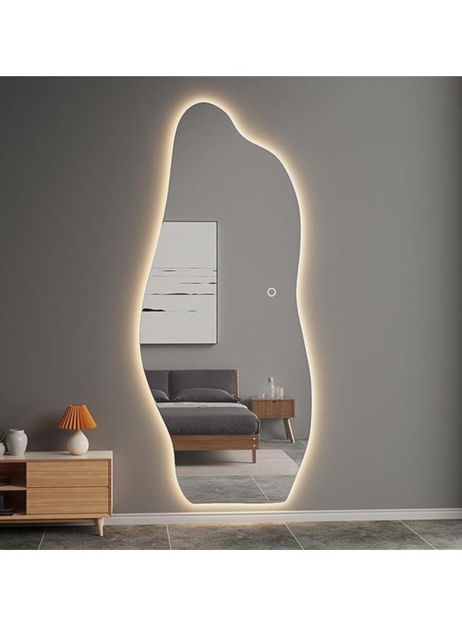 Vphom Full-Length Mirror 80x180cm – Large Standing or Wall-Mounted Mirror with Anti-Slip Wooden Base and Sleek Irregular Wavy Design – Stylish Full Body Mirror with Adjustable 3-Color LED Lighting and Brightness – Ideal for Bedroom, Dressing Room, Living Room, Hallway, Entryway – Modern, Elegant, and Functional Home Decor - Image 1