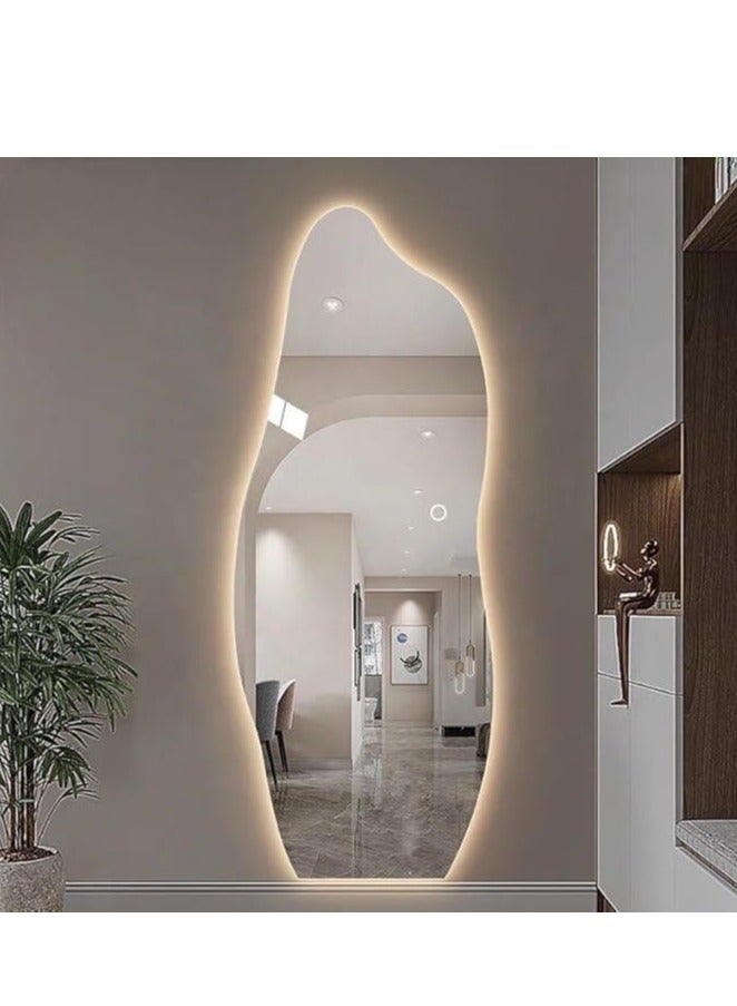 Vphom Full-Length Mirror 80x180cm – Large Standing or Wall-Mounted Mirror with Anti-Slip Wooden Base and Sleek Irregular Wavy Design – Stylish Full Body Mirror with Adjustable 3-Color LED Lighting and Brightness – Ideal for Bedroom, Dressing Room, Living Room, Hallway, Entryway – Modern, Elegant, and Functional Home Decor - Image 2