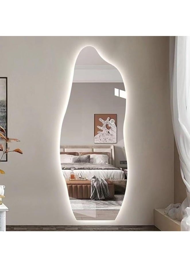 Vphom Full-Length Mirror 80x180cm – Large Standing or Wall-Mounted Mirror with Anti-Slip Wooden Base and Sleek Irregular Wavy Design – Stylish Full Body Mirror with Adjustable 3-Color LED Lighting and Brightness – Ideal for Bedroom, Dressing Room, Living Room, Hallway, Entryway – Modern, Elegant, and Functional Home Decor - Image 3
