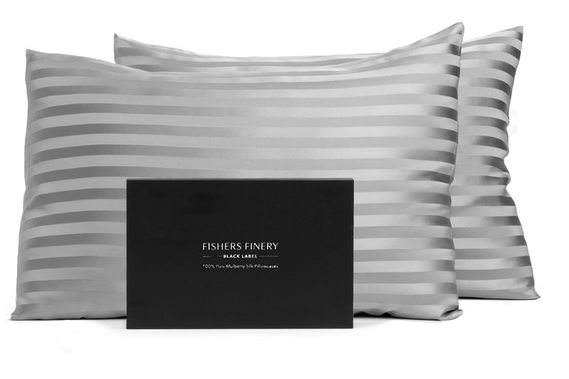 Fishers Finery Fishers Finery 30mm 100% Pure Mulberry Silk Pillowcase Set  Good Housekeeping Quality Tested (Gray Stripe  King  2 Pack)  - Image 1