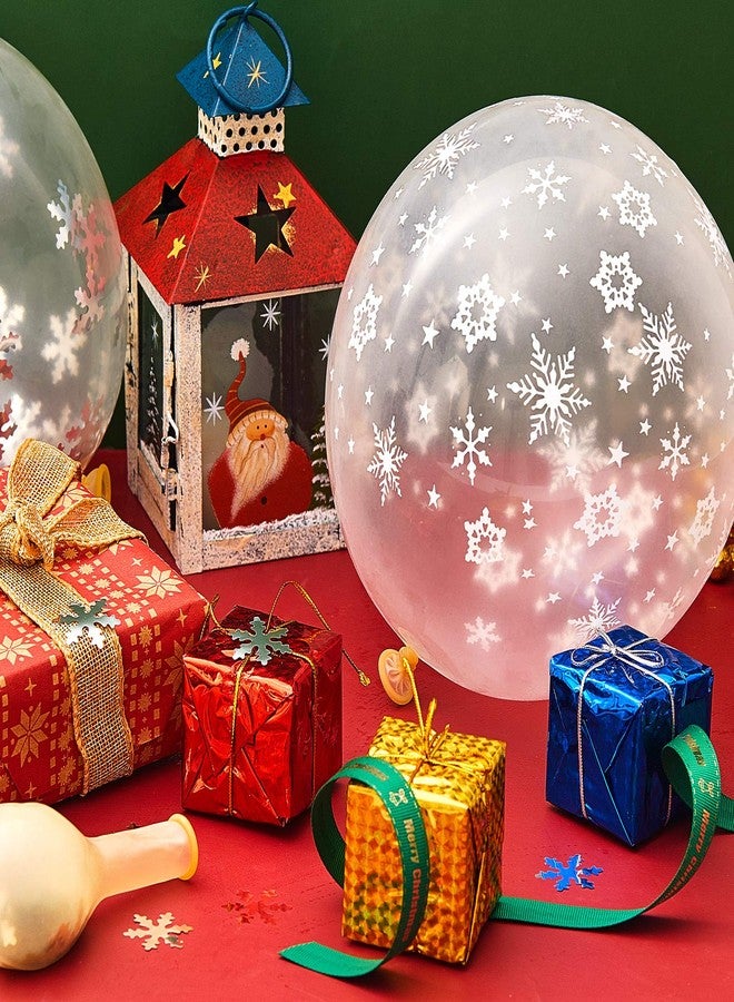 سكايليتي مجموعة سكايليتي من 72 قطعة من بالونات ندفات الثلج الشفافة الشتوية، بالونات ندفات الثلج الشفافة، بالونات لامعة مزينة بالقصاصات الورقية، بالونات لاتكس شفافة مقاس 12 بوصة، زينة أرض العجائب لحفلات أعياد الميلاد والكريسماس - Image 4