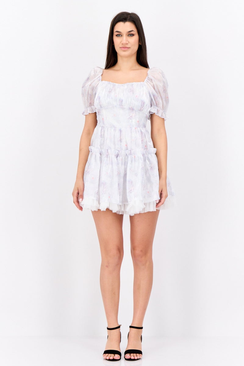 STEVE MADDEN Women Floral Print Flounce Dress, Lilac - Image 2