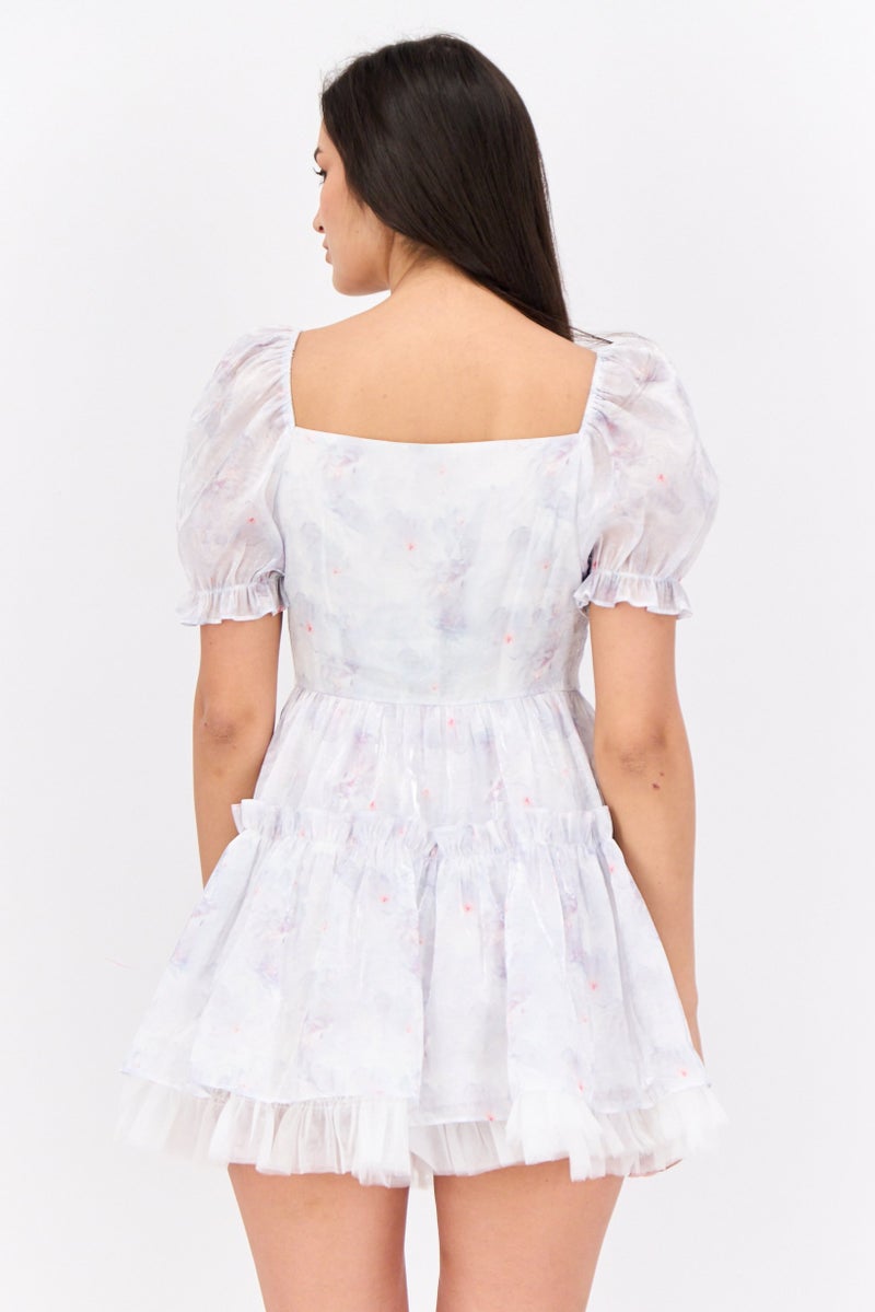 STEVE MADDEN Women Floral Print Flounce Dress, Lilac - Image 3