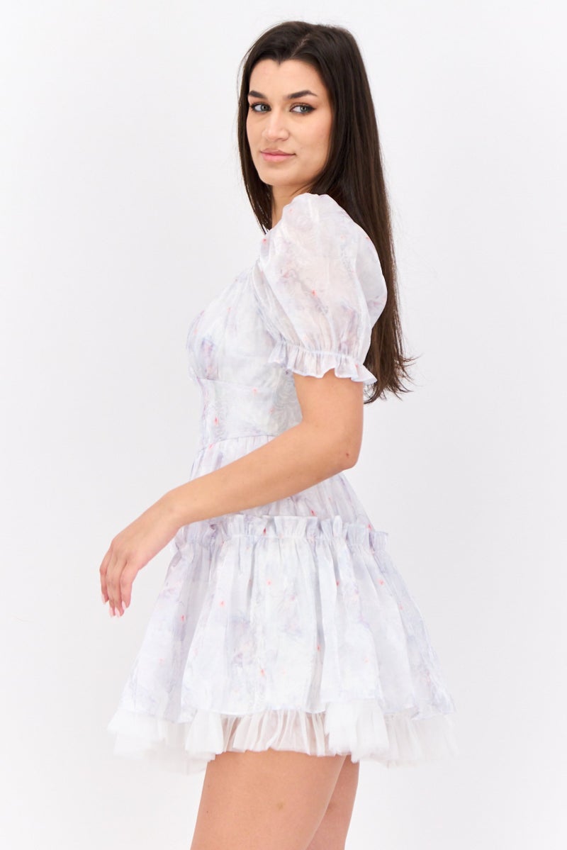 STEVE MADDEN Women Floral Print Flounce Dress, Lilac - Image 4