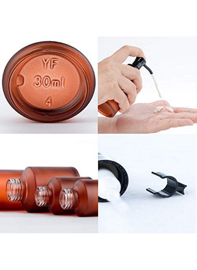 Elandy - 2Pcs 100Ml/3.4Oz Amber Frosted Glass Pump Bottles With Black Pump Top Cosmetic Makeup Cream Lotion Sample Packing Toiletries Liquid Storage Container Vial Jar Pots For Essential Oil Emulsion Essence - Image 1