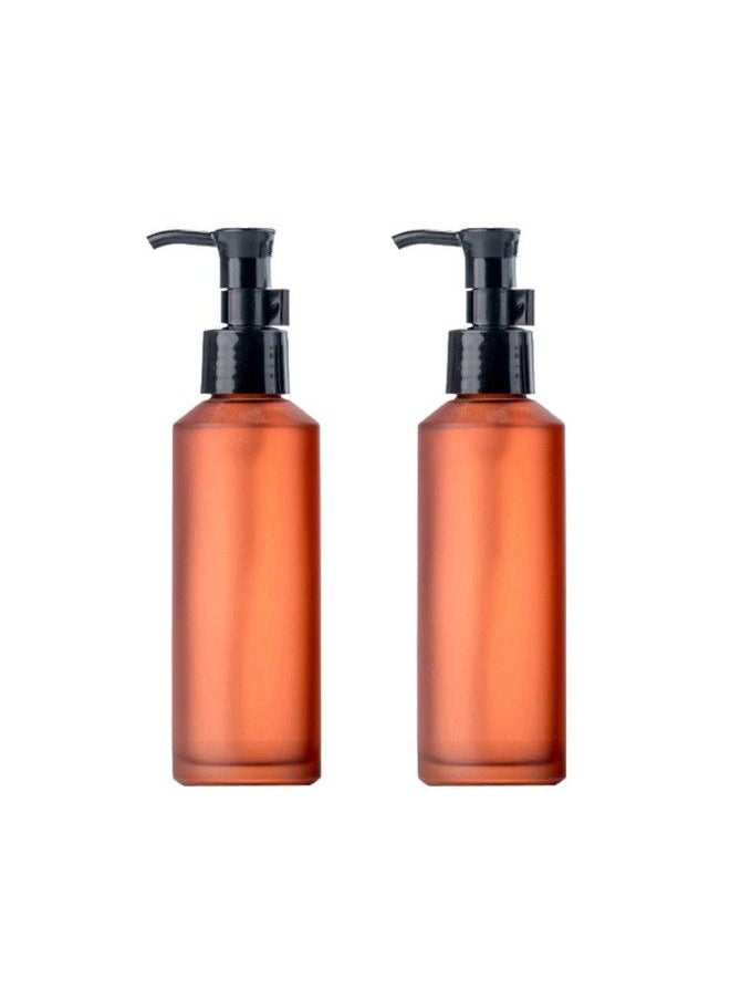 Elandy - 2Pcs 100Ml/3.4Oz Amber Frosted Glass Pump Bottles With Black Pump Top Cosmetic Makeup Cream Lotion Sample Packing Toiletries Liquid Storage Container Vial Jar Pots For Essential Oil Emulsion Essence - Image 1