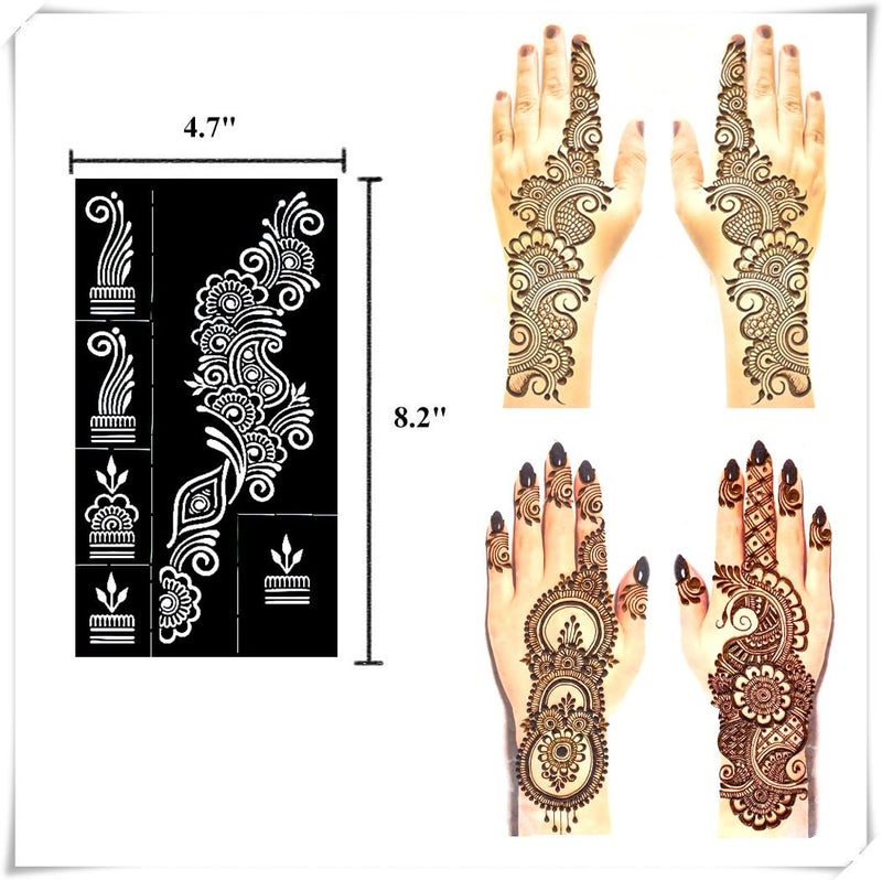QSTOHENA Reusable Henna Tattoo Stencils Kit, Mehendi Stencils for Hands Forearm Glitter Airbrush DIY Tattooing Template,9 Sheet Indian Temporary Tattoo Stickers for Women Girlsï¼ˆ8.2" x 4.7"ï¼‰ - Image 5