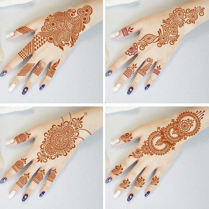 QSTOHENA Reusable Henna Tattoo Stencils Kit, Mehendi Stencils for Hands Forearm Glitter Airbrush DIY Tattooing Template,9 Sheet Indian Temporary Tattoo Stickers for Women Girlsï¼ˆ8.2" x 4.7"ï¼‰ - Image 3
