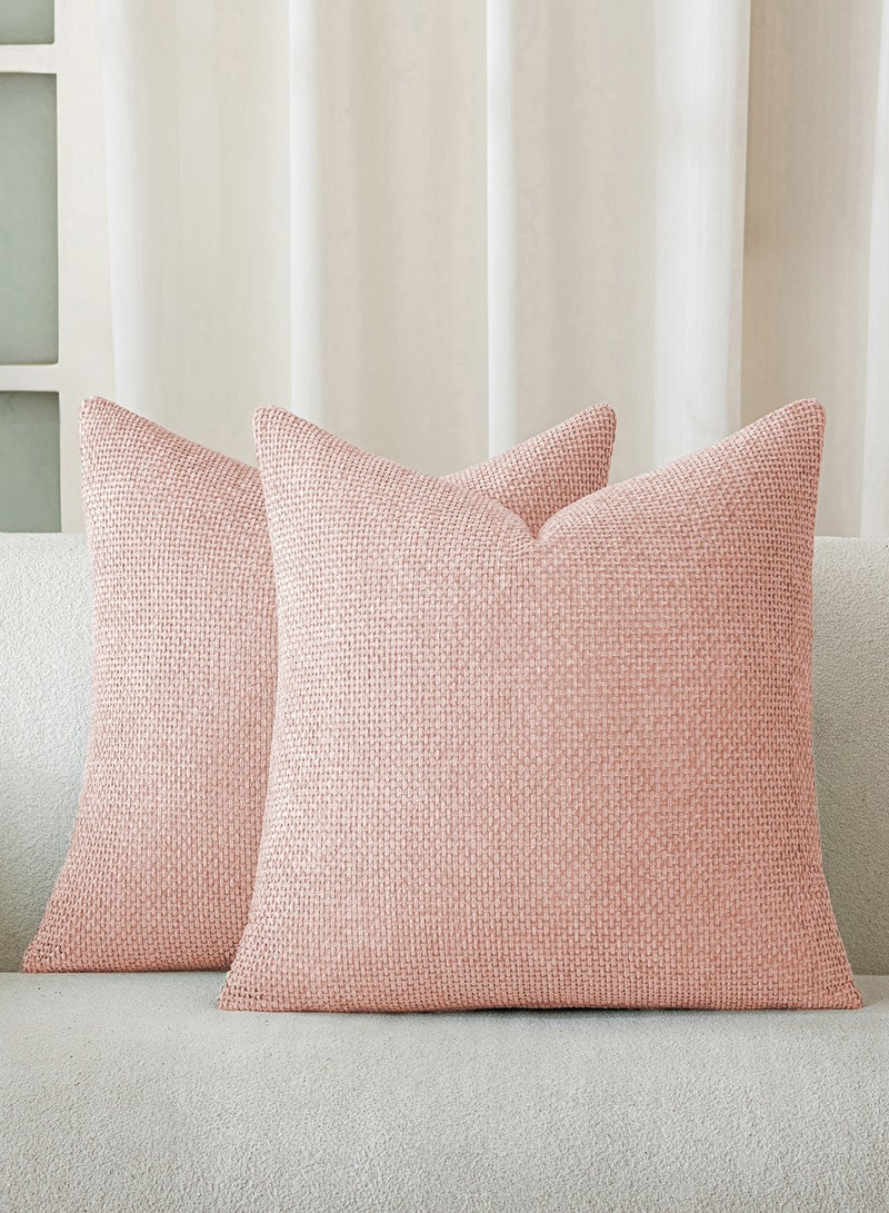لحظة غطاء وسادة شنيلي باللون الوردي لحظة 50x50 سم عبوة من 2 غطاء وسادة زخرفي حديث من الطراز الريفي على شكل صليب. - Image 1