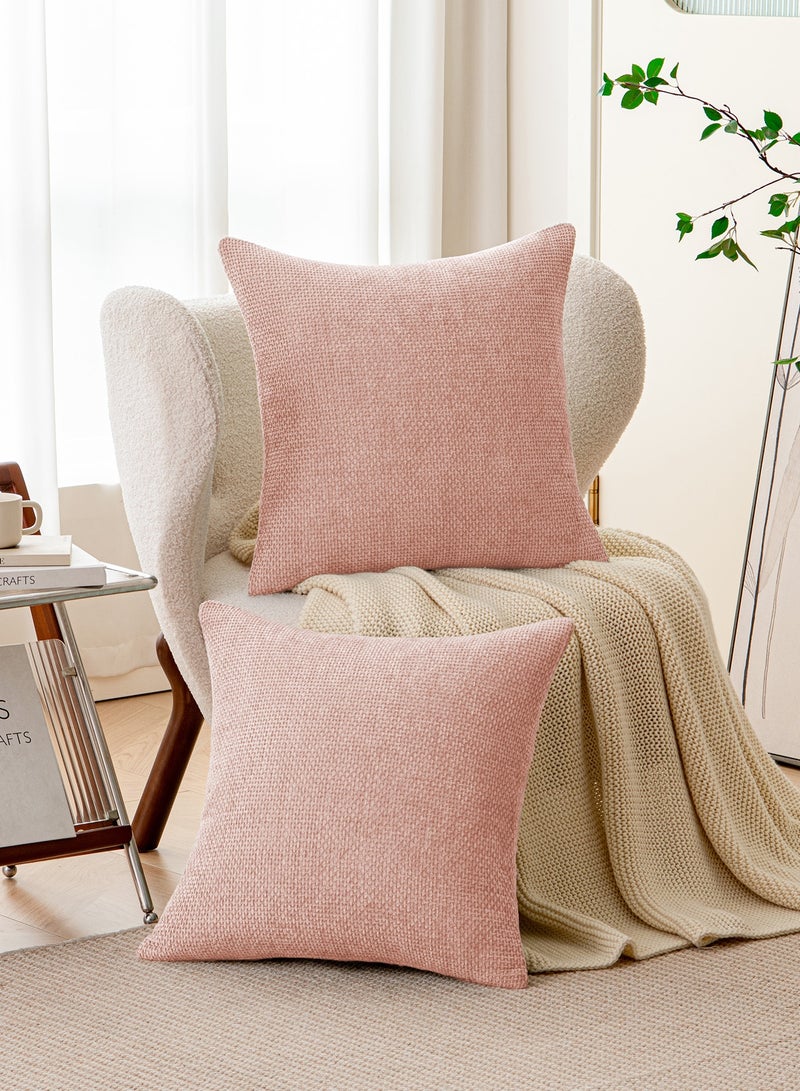 لحظة غطاء وسادة شنيلي باللون الوردي لحظة 50x50 سم عبوة من 2 غطاء وسادة زخرفي حديث من الطراز الريفي على شكل صليب. - Image 4