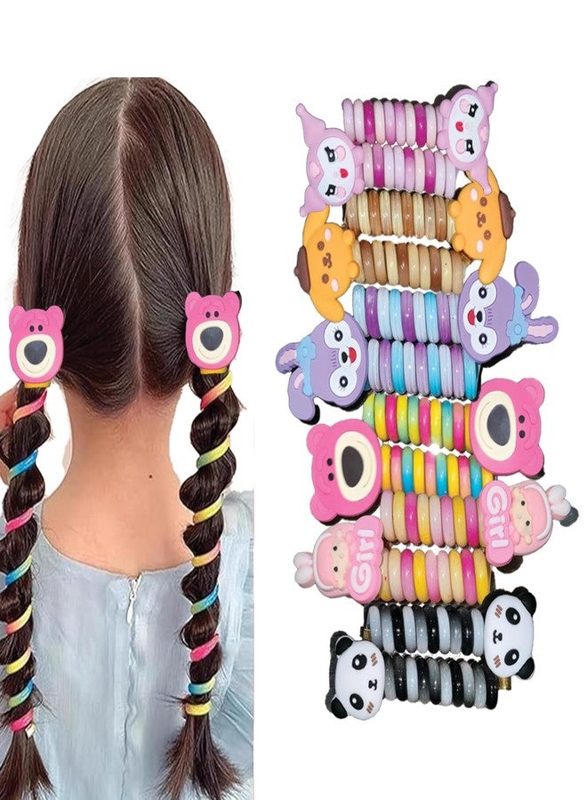 Boriva (Pack of 2) Fancy Telephone Wire Hair Rubber Bands for Girls & Kids - Colorful Spiral Cartoon Hair Ties - Stylish Elastic Ponytail Holders (Random Colors & Designs) - Image 1