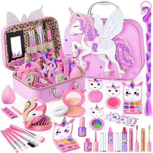 Beayuck Kids Makeup Kit for Girls Girls Makeup Kit Toys Real Washable Cosmetic Set with Storage Case Kids Play Makeup Set for Christmas Birthday Gift 3 4 5 6 8 10 11 12 Years Old Light Pink - Image 1