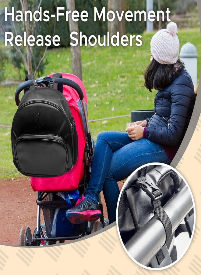 BatlFrist Small Diaper Backpack with 180° Opening, Small Diaper Backpack Bag with 23"*14"Changing Pad, 2*Insulated Pockets, Stroller Straps, for Excursions Short Quickly Day Out Artificial Leather - Image 4