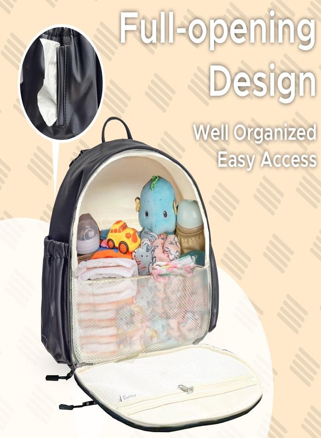 BatlFrist Small Diaper Backpack with 180° Opening, Small Diaper Backpack Bag with 23"*14"Changing Pad, 2*Insulated Pockets, Stroller Straps, for Excursions Short Quickly Day Out Artificial Leather - Image 3