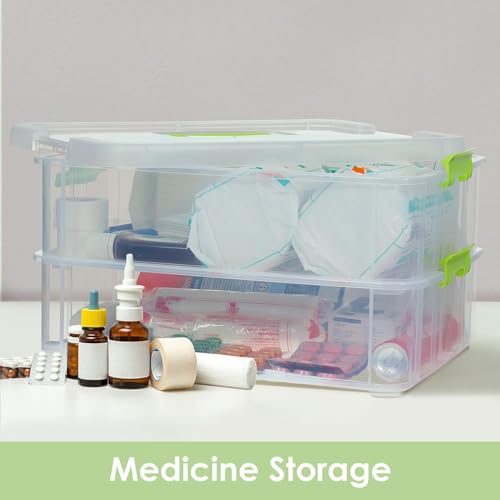 GROFFY plastic boxes for Storage transparent, Space Saving Organiser with Lid Portable & Stackable for Jewelry, Beads, Crochet, Sewing, Scrapbooking DIY Craft (Green, 4 tier) - Image 5