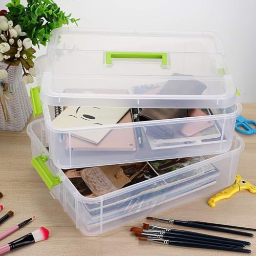 GROFFY plastic boxes for Storage transparent, Space Saving Organiser with Lid Portable & Stackable for Jewelry, Beads, Crochet, Sewing, Scrapbooking DIY Craft (Green, 4 tier) - Image 3