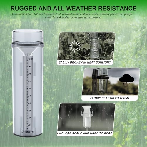 Holdly Precise Rain Gauge with Mounting Bracket, Outdoor Rain Gauge Accurate to 1/100th of an Inch, Made of UV and Heat Resistant Polycarbonate Material for All Weather Conditions - Image 4