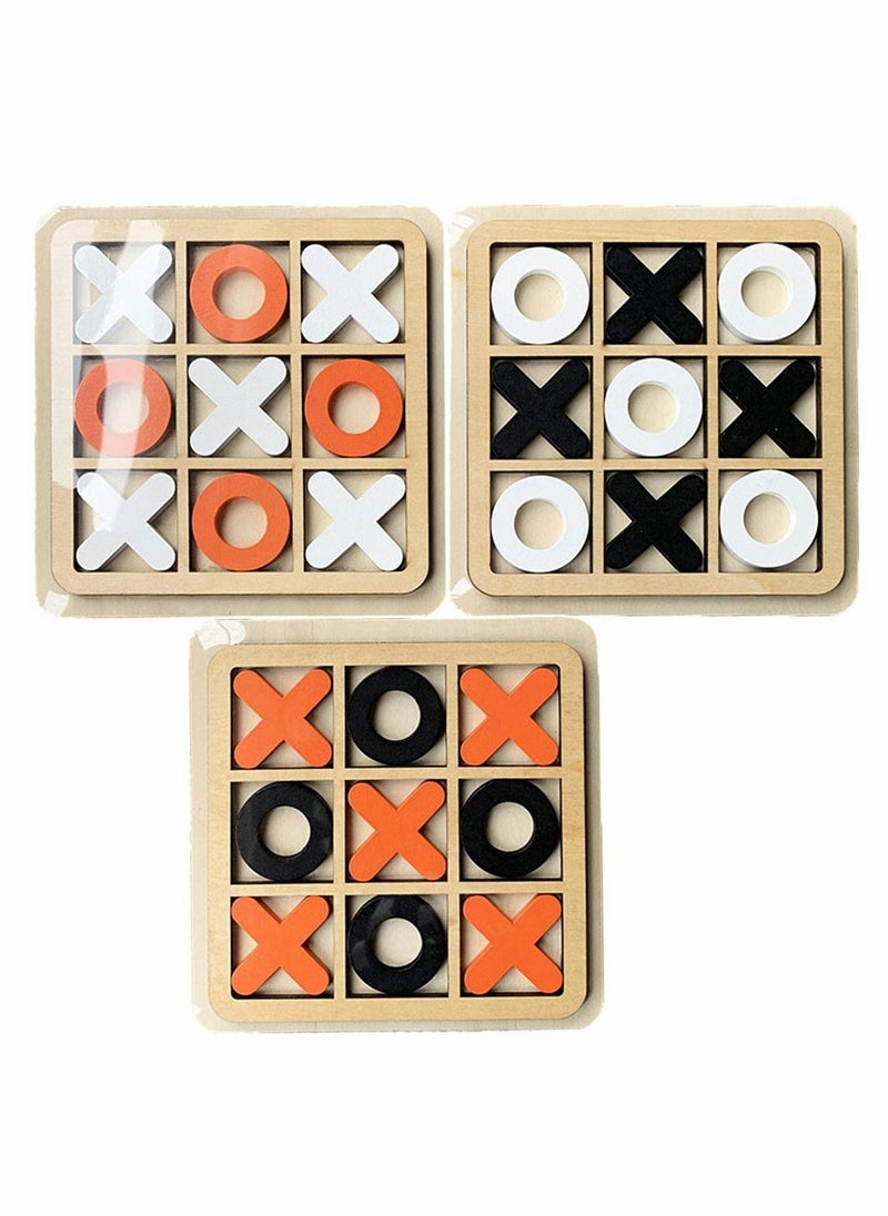 Tic Tac Toe Game Toy, Classic Wooden Checkerboard Educational Family Game Toys Set, Portable Casual Tabletop Game for Adults and Kids 3 Pcs - Image 1