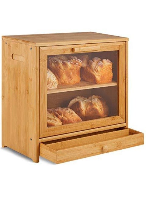 Bread Box For Kitchen 2 Tiers Clear Front Window And Tool Drawer