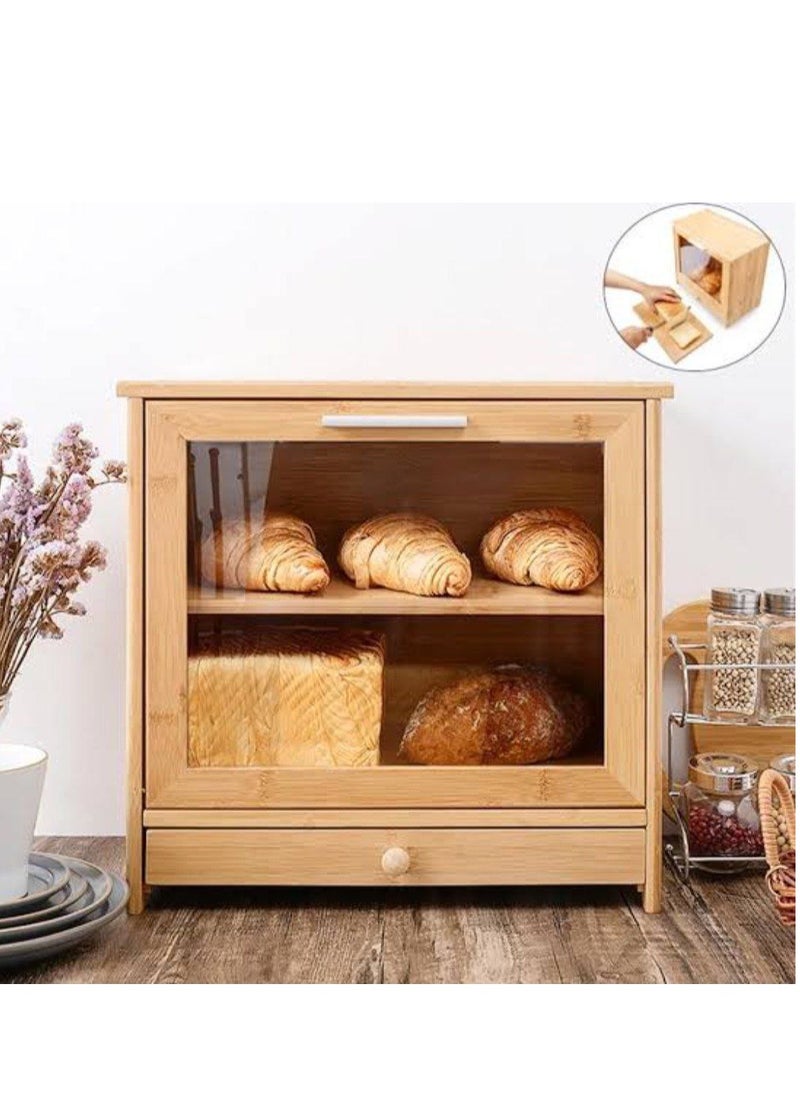 Bread Box For Kitchen 2 Tiers Clear Front Window And Tool Drawer