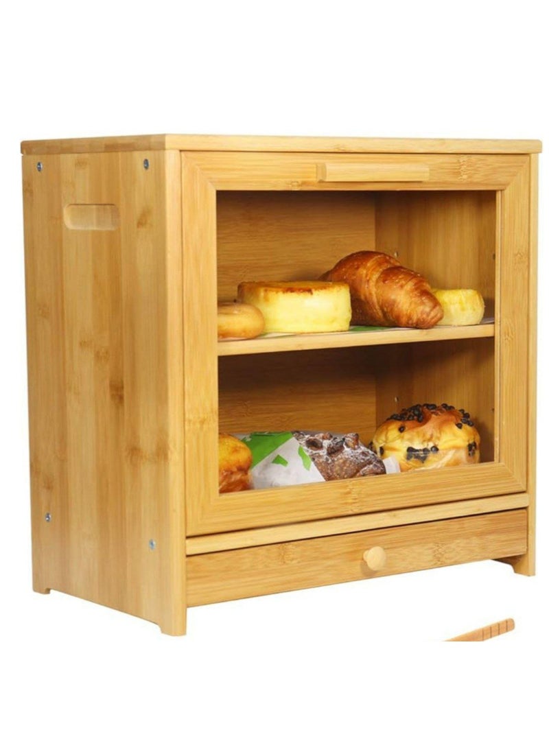 Bread Box For Kitchen 2 Tiers Clear Front Window And Tool Drawer