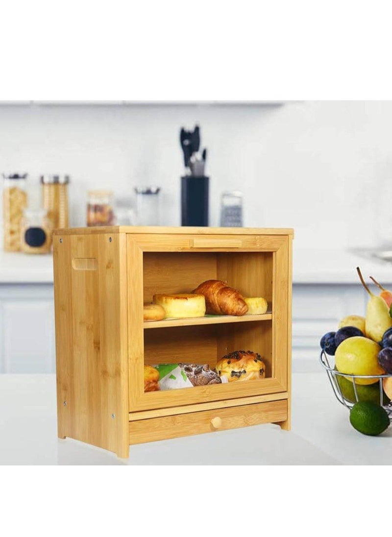 Bread Box For Kitchen 2 Tiers Clear Front Window And Tool Drawer