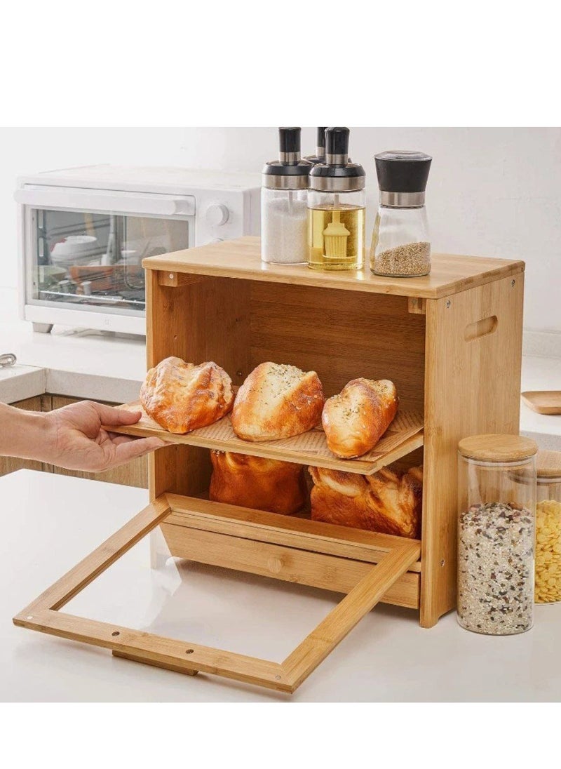 Bread Box For Kitchen 2 Tiers Clear Front Window And Tool Drawer