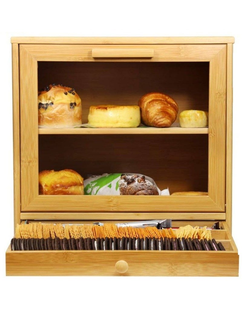 Bread Box For Kitchen 2 Tiers Clear Front Window And Tool Drawer