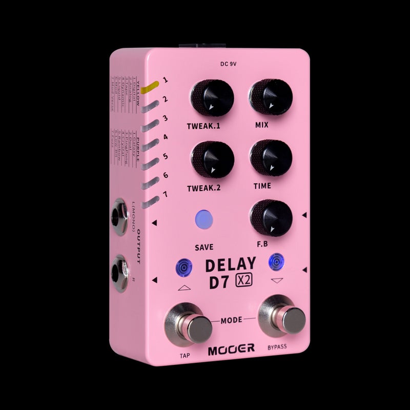 MOOER D7 Delay X2 Stereo Delay Guitar Effects Pedal, 14 Stereo Delay Modes, Dual Footswitches with Tap Tempo & Trail On/Off, 2 Tweak Knobs for Deep Tone Editing, True Stereo In/Out, Saveable Presets for Electric Guitar Bass Live  Performance - Image 2
