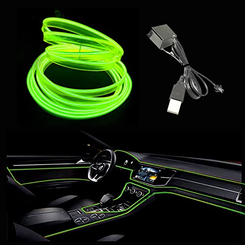 Maxlaxer El Wire Lemon Green Interior Car LED Strip Lights, 10M Neon Wire USB 5V with Fuse Protection for Automotive Interior Decoration, with 6mm Sewing Edge - Image 1