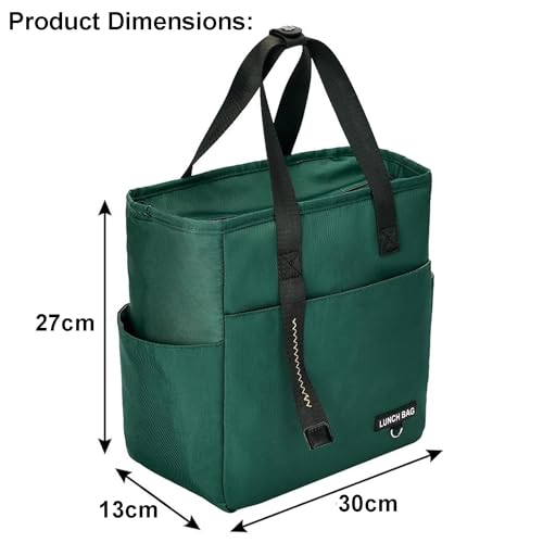 OCEANEVO Insulated Food Lunch Bag, Tiffin Bag, Lunch Box Cover for Office, School, College with Handle - Suitable for Unisex Adults and Children - 30 x 27 x 13 Cm - Green - Image 2