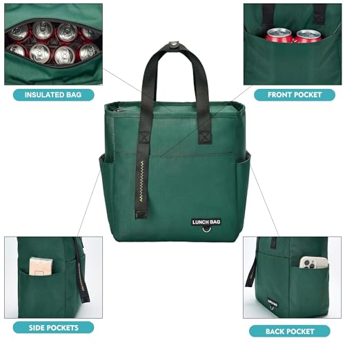 OCEANEVO Insulated Food Lunch Bag, Tiffin Bag, Lunch Box Cover for Office, School, College with Handle - Suitable for Unisex Adults and Children - 30 x 27 x 13 Cm - Green - Image 3