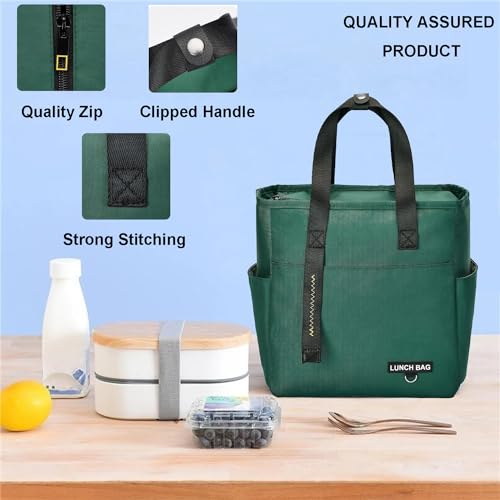 OCEANEVO Insulated Food Lunch Bag, Tiffin Bag, Lunch Box Cover for Office, School, College with Handle - Suitable for Unisex Adults and Children - 30 x 27 x 13 Cm - Green - Image 4