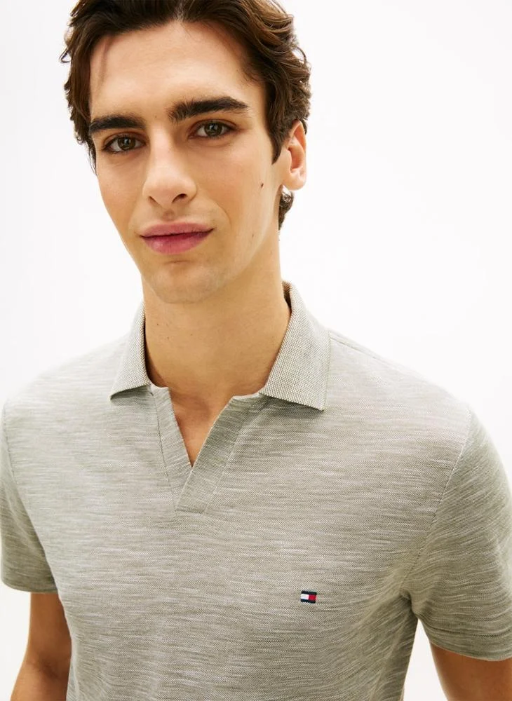 Tommy Hilfiger Dark Artichoke / White Regular Fit Textured Oxford Pique Polo Shirt for Men | Best Price UAE