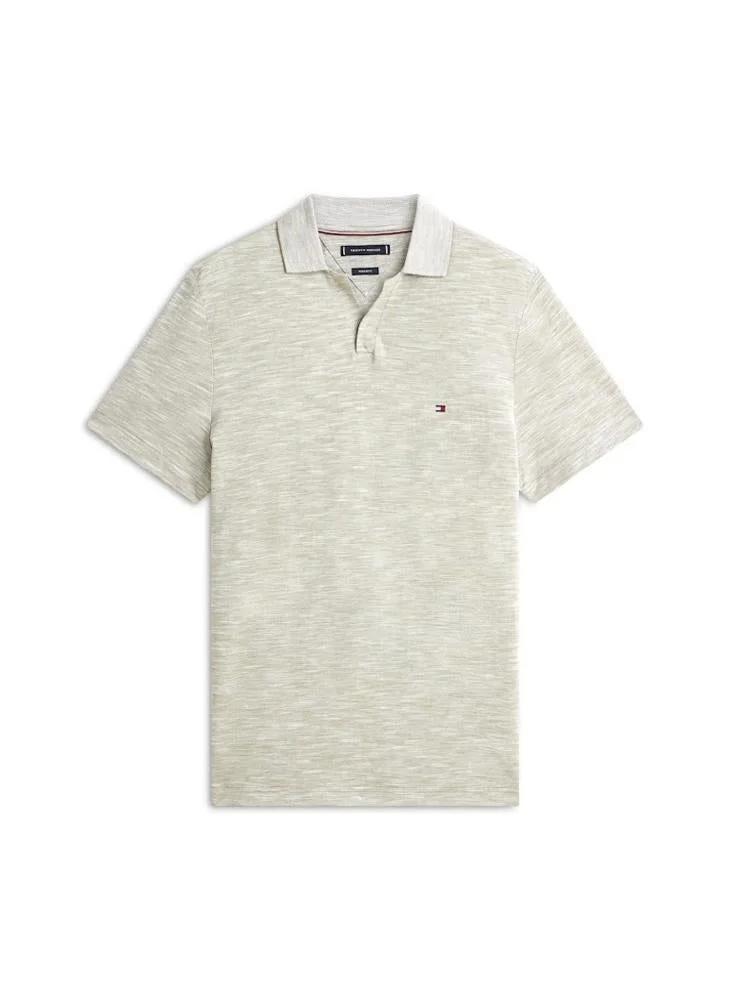 Tommy Hilfiger Dark Artichoke / White Regular Fit Textured Oxford Pique Polo Shirt for Men | Best Price UAE