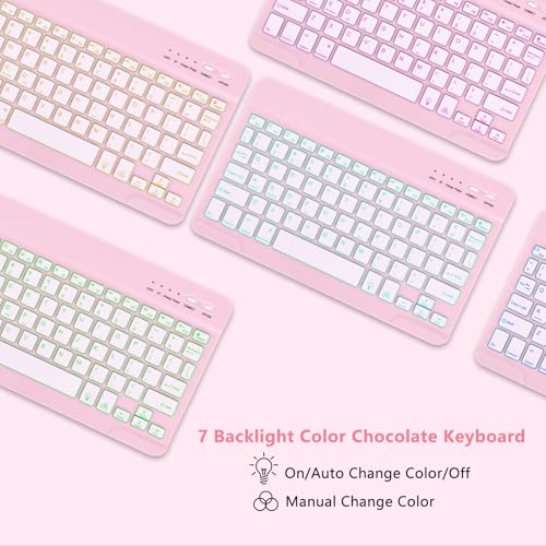 MMK for iPad Air 11 inch Case with Keyboard (M3 2025 / M2 2024) & iPad Pro 11 Inch case (1st Gen 2018), with 7 Colors Backlit Bluetooth Keyboard Cover with Pencil Holder for iPad Air 4th/5th Gen-Pink - Image 3
